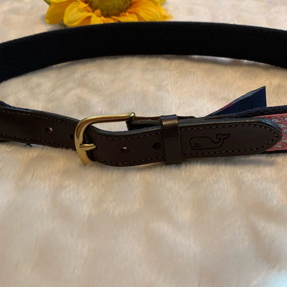 VINEYARD VINES canvas-leather belt  pink fabric whale detailing LNWOT si… - Picture 2 of 7